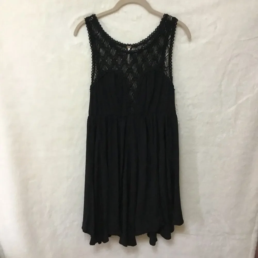 Free People Black Crochet Sleeveless Mini Dress - Picture 9 of 10